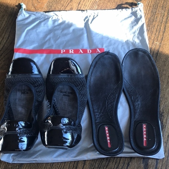 Prada Sport mesh & Leather cap toe ballet flats - Picture 2 of 8